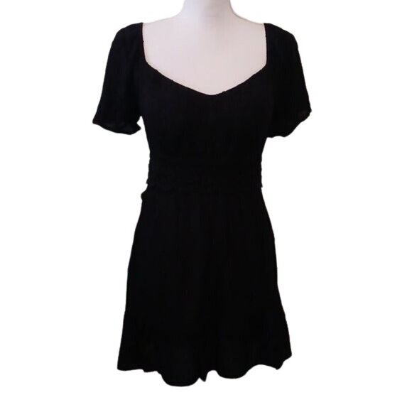 NEW Lily Rose Black Empire Waist Mini Dress, Size M, Flutter Sleeve Skater Dress - Picture 3 of 16